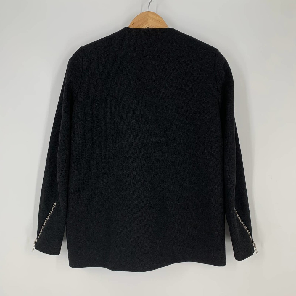 Maje Wool and Leather Moto Jacket Asymmetric Wool Blend Coat Stylized, Black, S - Picture 6 of 10